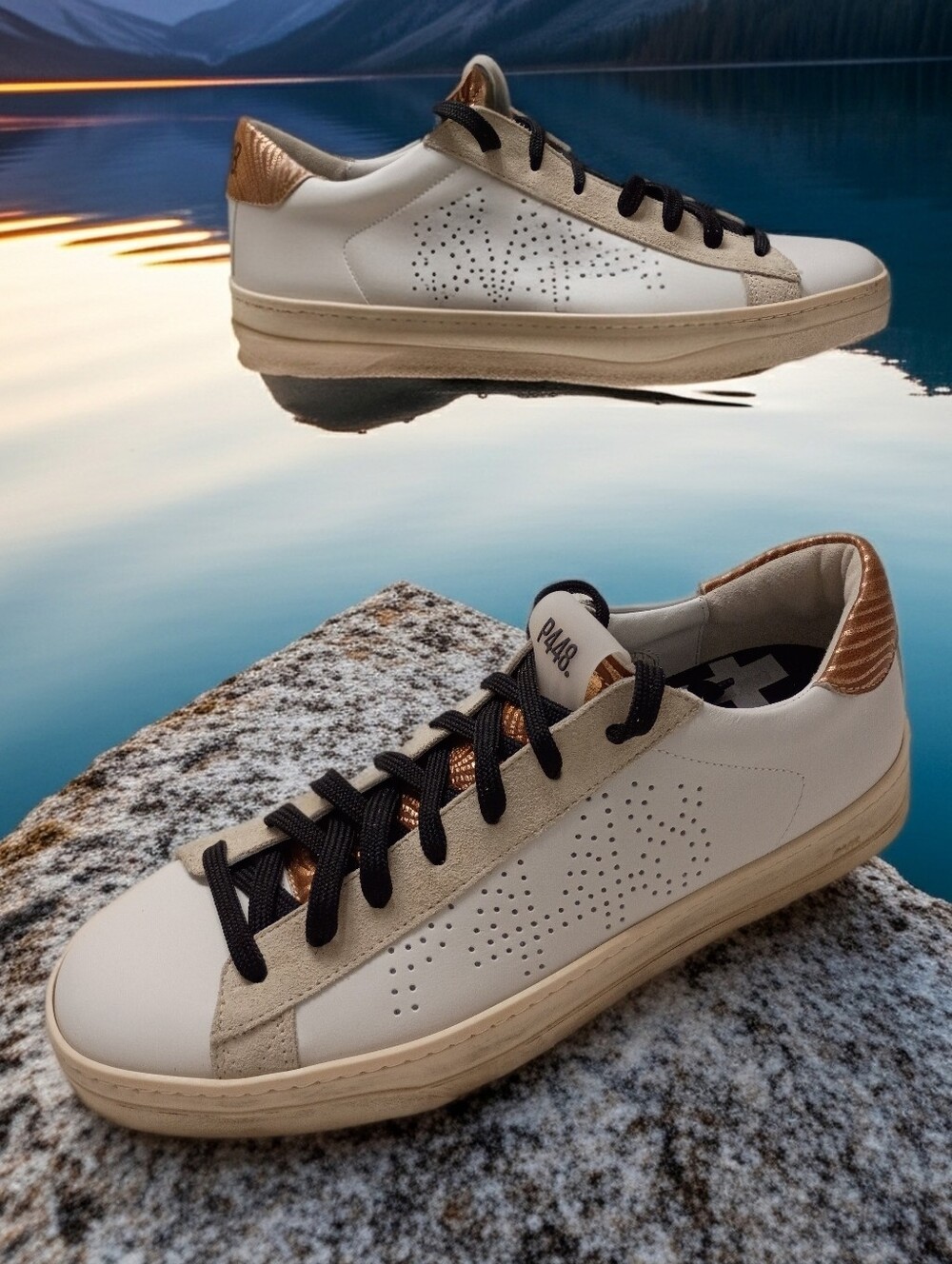 New P448 Mod John Skate Sneakers Women's EU 42 Cream Rose Gold Animal Print